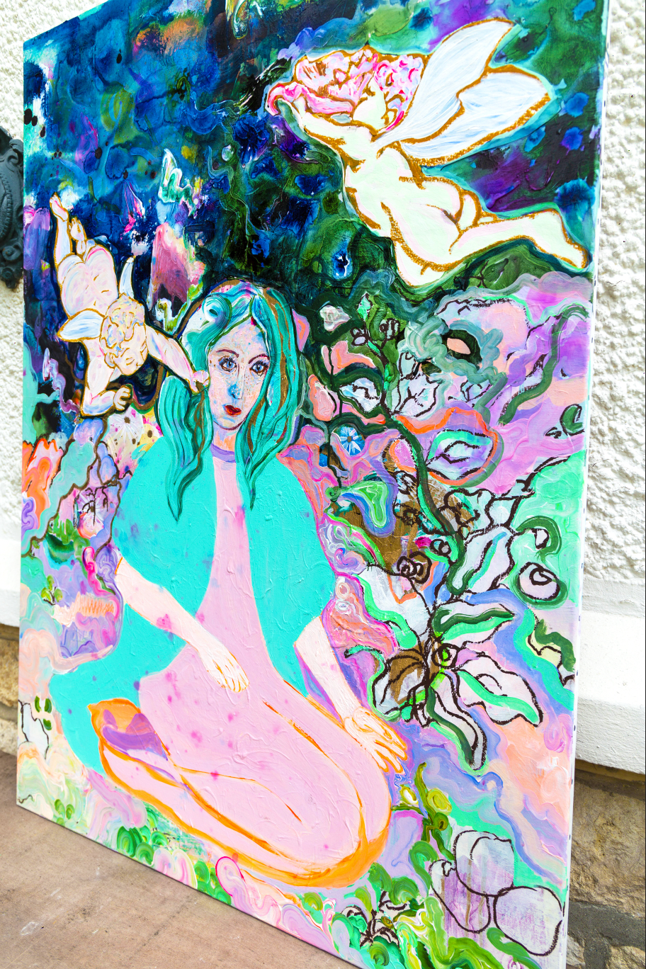 Woman and angels Big Painting