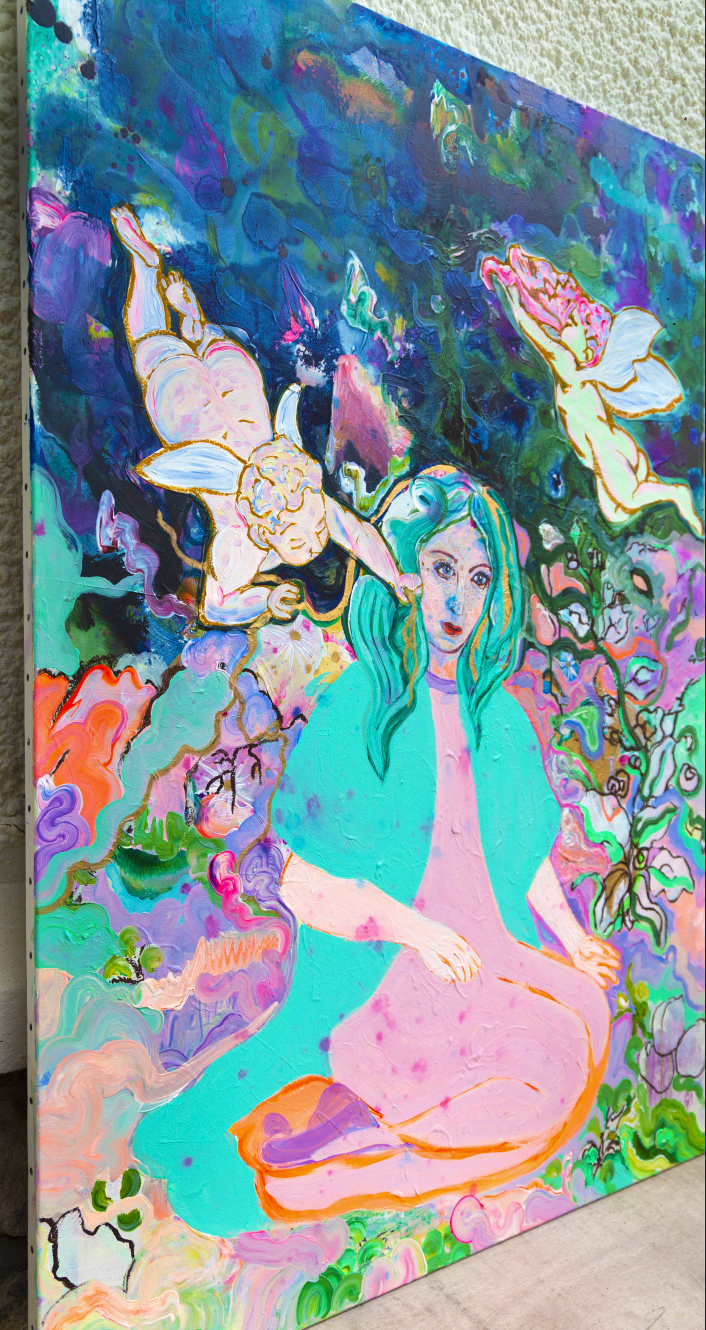 Woman and angels Big Painting