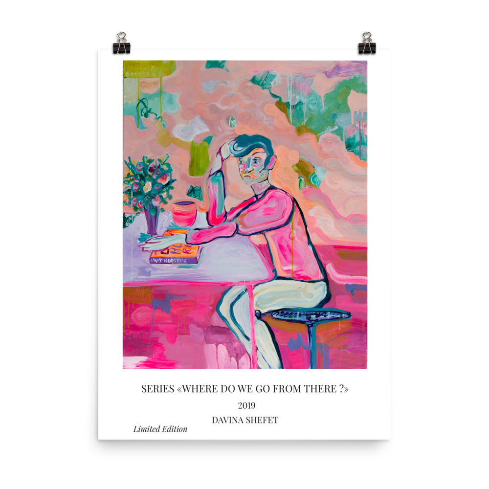 Art Poster Boy in Café - Davina Shefet Art Store