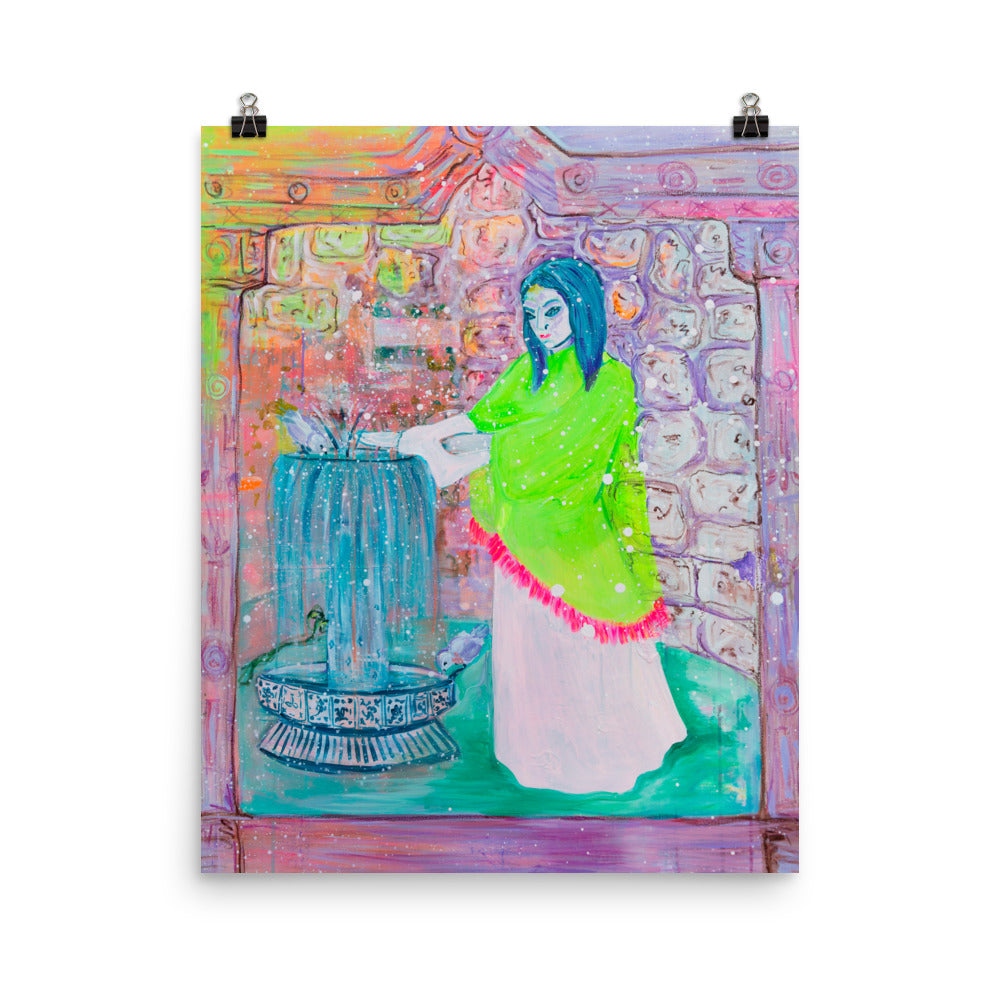 Art Print of Woman and Fountain - Davina Shefet Art Store