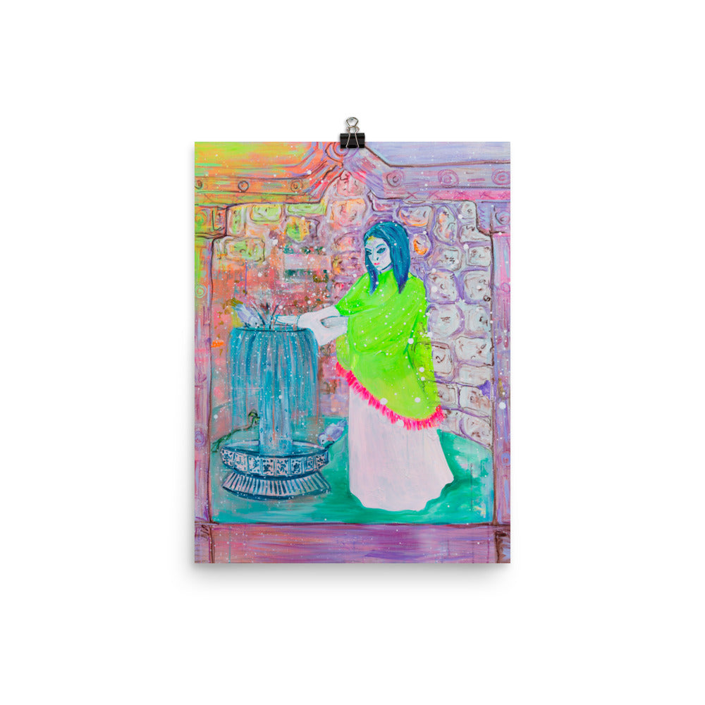 Art Print of Woman and Fountain - Davina Shefet Art Store