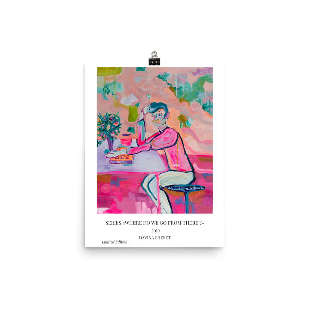 Art Poster Boy in Café - Davina Shefet Art Store