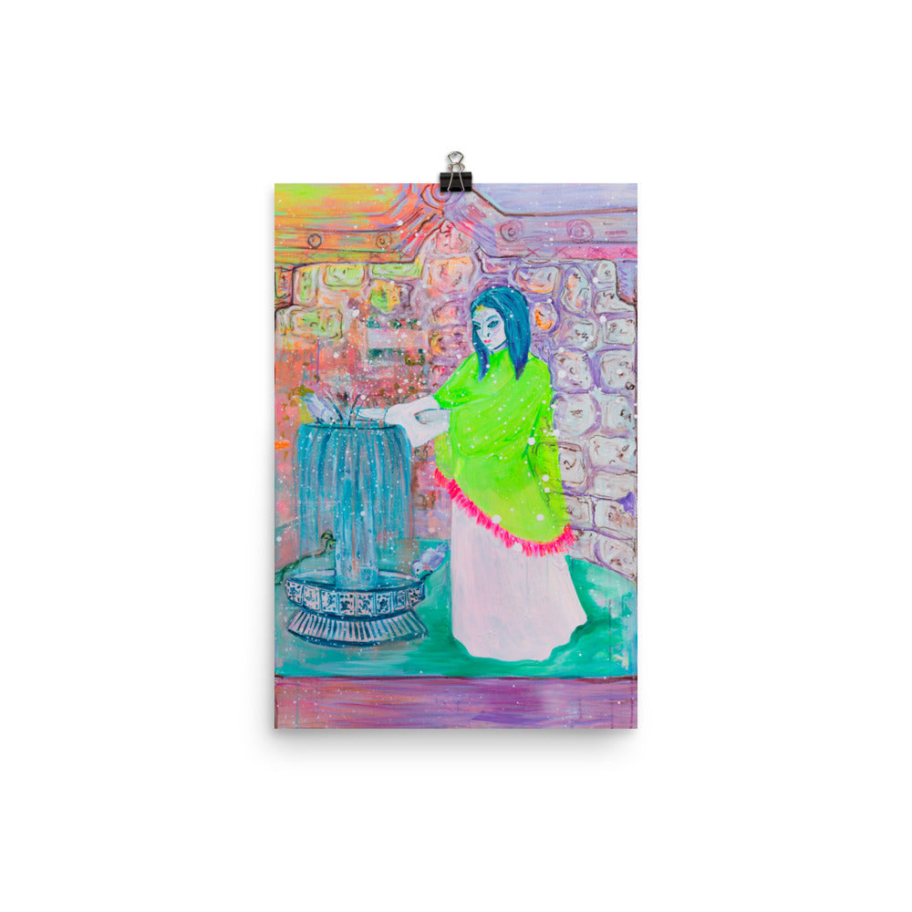 Art Print of Woman and Fountain - Davina Shefet Art Store