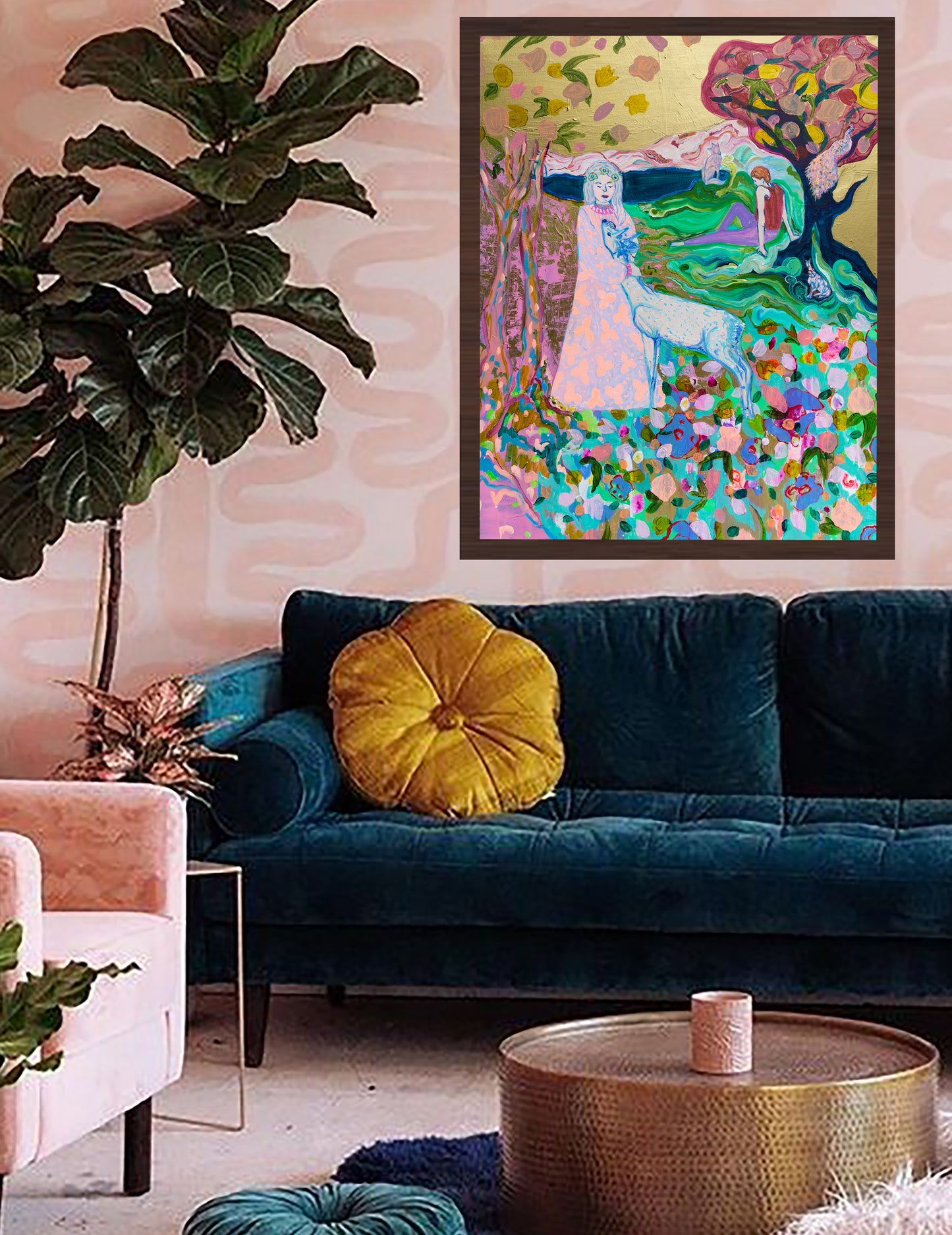 Woman in magical landscape art print