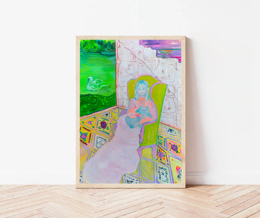 Art print of Woman with Persian Cat