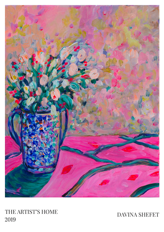 Art Print of Blue and Pink Bouquet, Modern Art