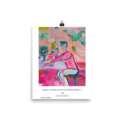 Art Poster Boy in Café - Davina Shefet Art Store