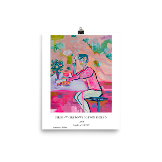 Art Poster Boy in Café - Davina Shefet Art Store