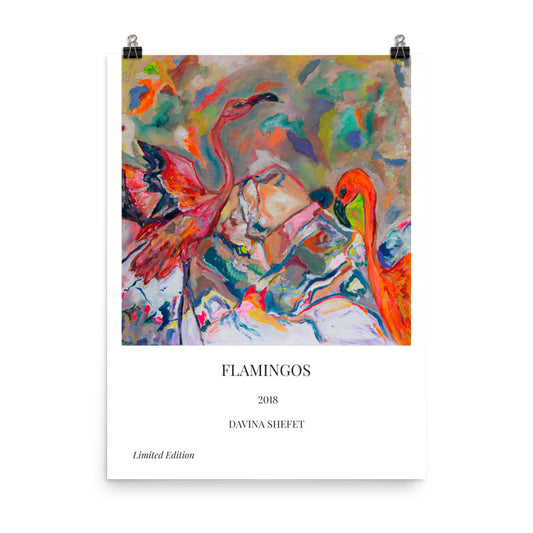Art Print Flamingo Couple, Home Decor Art Print, Flamingo art print - Davina Shefet Art Store