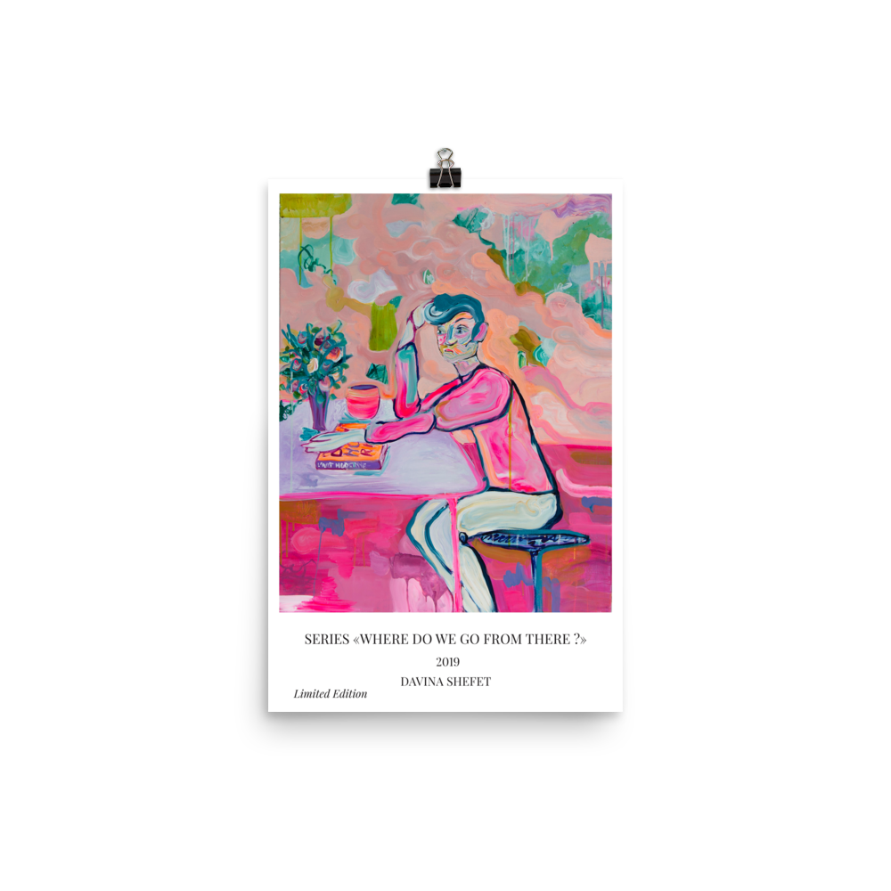 Art Poster Boy in Café - Davina Shefet Art Store