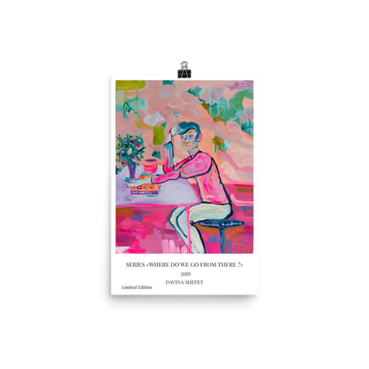 Art Poster Boy in Café - Davina Shefet Art Store
