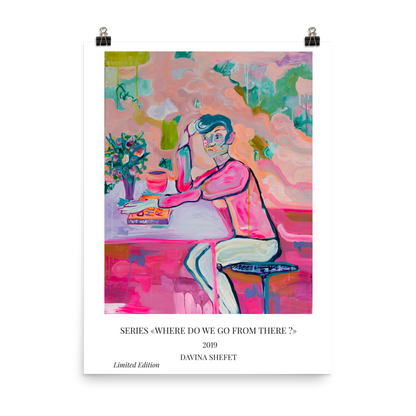 Art Poster Boy in Café - Davina Shefet Art Store