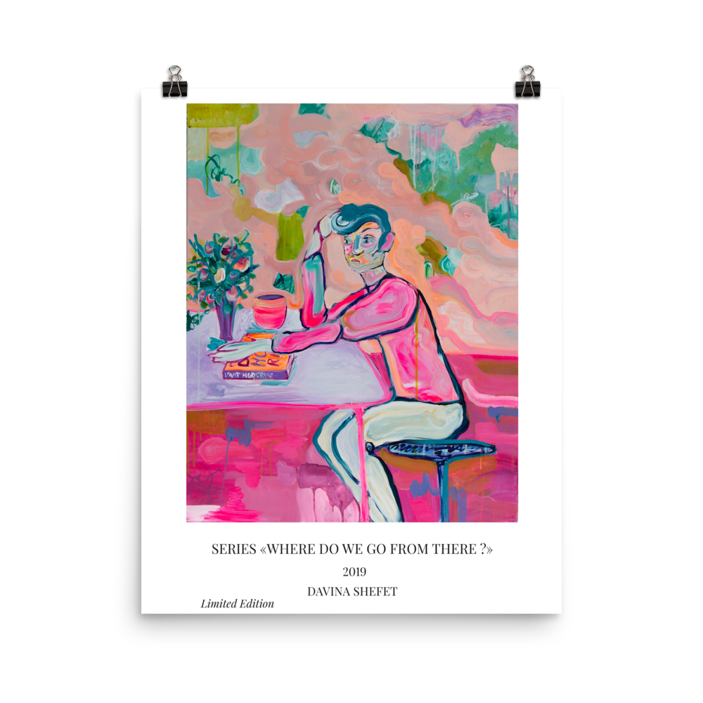 Art Poster Boy in Café - Davina Shefet Art Store