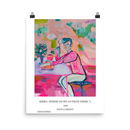 Art Poster Boy in Café - Davina Shefet Art Store