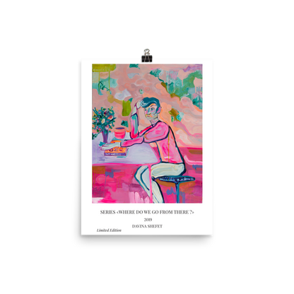 Art Poster Boy in Café - Davina Shefet Art Store