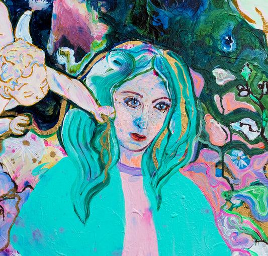 Woman and angels Big Painting